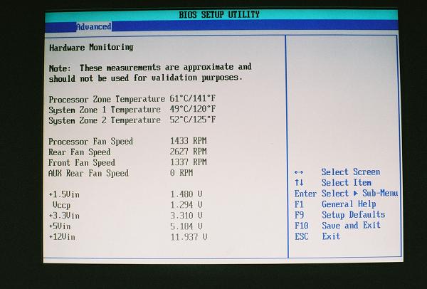 The monotor and alarming screen for temperature, fans, etc